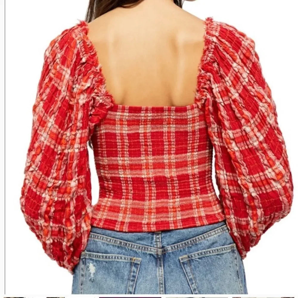 Free People Cherry Bomb Balloon Sleeve Top View 5